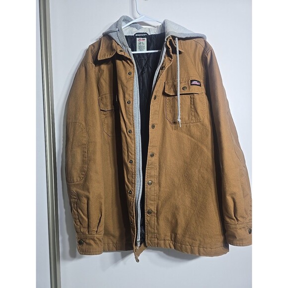 Dickies Jacket Duck Canvas Quilted Lined Work Barn Chore Coat Hood Brown Large - Picture 1 of 10